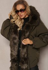 Ciemnozielona Kurtka Parka Oversize z Futerkiem Horelle. Zielone kurtki damskie Renee, na zimę, l, z tkaniny, bez kaptura. Za 309.99 zł.