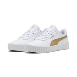 Damskie sneakersy Carina 3.0 Aqua Metallics PUMA White Light Sand Gold Beige. Białe obuwie sportowe damskie Puma, bez zapięcia, tenisowe. Za 231.99 zł.