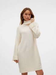 Vero Moda Sukienka dzianinowa w kolorze kremowym rozmiar: M. Brązowe sukienki damskie Vero Moda, bez wzorów, z dzianiny, bez ramiączek. Za 92.21 zł.