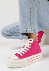 Fuksjowe Trampki na Platformie za Kostkę Ileni. Czerwone trampki damskie Born2be, bez wzorów, za kostkę, bez zapięcia. Za 89.99 zł.