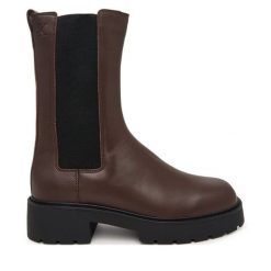 Sztyblety Calvin Klein. Brązowe botki damskie Calvin Klein, bez obcasa, na płaskiej podeszwie, bez zapięcia. Za 799.99 zł.