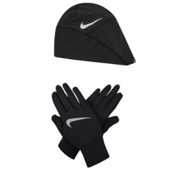 Rękawiczki sportowe damskie Nike Wmns Essential Running Hat-Glove Set. Czarne rękawiczki damskie Nike, bez wzorów. Za 333.99 zł.