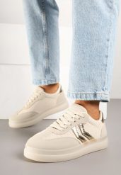 Beżowe Sneakersy Ozdobione Paskami Sadleane. Brązowe obuwie sportowe damskie Renee, z jeansu, bez zapięcia. Za 74.99 zł.