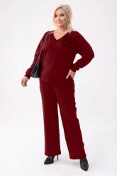 Bawełniany komplet dresowy Comfy w bordowym kolorze - bluza z różą + długie spodnie PLUS SIZE XXL OVERSIZE JESIEŃ. Czerwone bluzy damskie Moda Size Plus Iwanek, na jesień, plus size, z aplikacjami, z bawełny, bez kaptura. Za 349.90 zł.