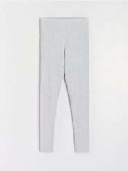 Prążkowane legginsy z gumką w pasie - szary. Szare legginsy damskie Sinsay, l, bez wzorów, prążkowane. Za 29.99 zł.