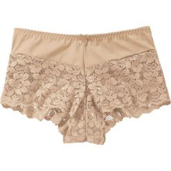 Figi "maxi panty" bonprix cielisty. Brązowe bokserki damskie bonprix, w koronkowe wzory, z koronki. Za 34.99 zł.
