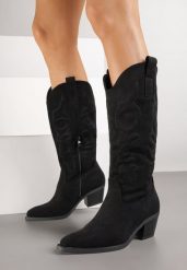Czarne Klasyczne Kozaki Kowbojki z Imitacji Zamszu Rilona. Czarne kozaki damskie Born2be, z jeansu, bez obcasa, na obcasie, bez zapięcia. Za 159.99 zł.