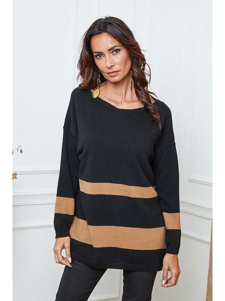 So Cachemire Sweter "Ellev" w kolorze czarno-jasnobrązowym rozmiar: M. Czarne swetry klasyczne damskie So Cachemire, m, z kaszmiru, bez kołnierzyka. Za 261.67 zł.