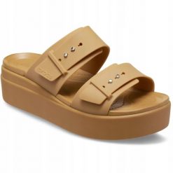 Sandały dla Kobiet Crocs Brooklyn Low Wedge Sandal. Brązowe sandały damskie Crocs, bez wzorów, z materiału, bez obcasa, na platformie, bez zapięcia. Za 289.99 zł.