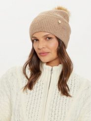 Guess Czapka AW5213 POL01 Beżowy. Brązowe czapki damskie Guess, na zimę, z aplikacjami, z materiału. Za 179.99 zł.