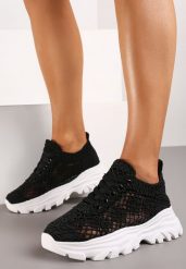 Czarne Ażurowe Sneakersy na Niskiej Platformie przed Kostkę Timane. Czarne obuwie sportowe damskie Renee, z jeansu, przed kostkę, bez zapięcia. Za 119.99 zł.