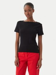 Tommy Hilfiger T-Shirt WW0WW49250 Czarny Slim Fit. Czarne t-shirty damskie Tommy Hilfiger, l, bez wzorów, z bawełny, bez kołnierzyka. Za 289.99 zł.