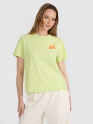 4F T-shirt oversize z nadrukiem damski - żółty XS. Żółte t-shirty damskie 4F, xl, bez wzorów, z bawełny, bez kołnierzyka. W wyprzedaży za 39.99 zł.