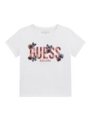 Guess T-Shirt J6RI34 K6YW4 Biały Regular Fit. Białe koszulki i t-shirty dziewczęce Guess, z aplikacjami, z bawełny, bez kołnierzyka, bez ramiączek. Za 129.99 zł.