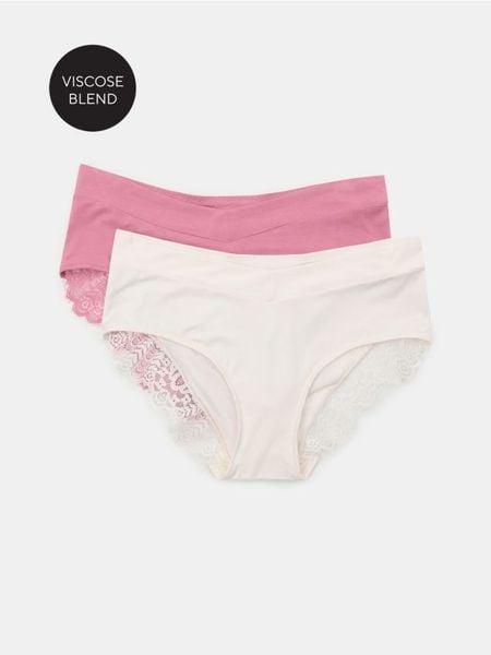 Figi hipster z wysokim stanem z wiskozy 2 pack - wielobarwny. Figi Sinsay, bez wzorów, z wiskozy. Za 19.99 zł.