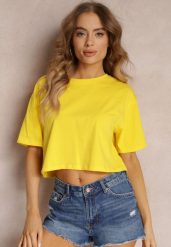 Żółty T-shirt o Fasonie Cropped Oversize Brighta. Żółte t-shirty damskie Renee, l, bez wzorów, bez kołnierzyka. Za 24.99 zł.
