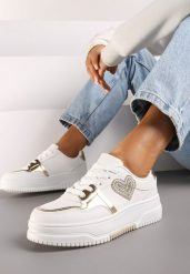 Białe Sneakersy z Brokatową Naszywką w Kształcie Serca Avioneria. Białe obuwie sportowe damskie Renee, z materiału, bez zapięcia. Za 79.99 zł.