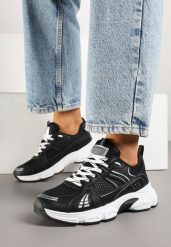 Czarne Sneakersy w Streetwearowym Stylu z Siateczkowymi Zdobieniami Dorelline. Czarne obuwie sportowe damskie Born2be, z jeansu, bez zapięcia. Za 84.99 zł.