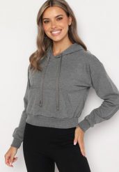 Ciemnoszara Bluza z Dodatkiem Bawełny z Kapturem Wykończona Ściągaczami Evista. Szare bluzy damskie Born2be, l, bez wzorów, z bawełny, z kapturem. Za 29.99 zł.