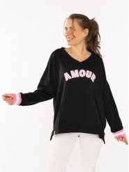 Zwillingsherz Sweter "Amour" w kolorze czarno-jasnoróżowym rozmiar: L/XL. Czarne swetry klasyczne damskie Zwillingsherz, l, bez kołnierzyka. Za 214.19 zł.