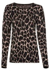 Cienki sweter w żakardowy wzór. Brązowe swetry klasyczne damskie bonprix, z żakardem, bez kołnierzyka. Za 112.99 zł.