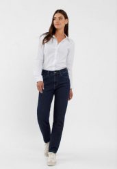 Granatowe jeansy, Straight Fit, D-SANA. Niebieskie jeansy damskie Volcano. Za 159.99 zł.