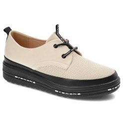 Beżowe Półbuty Vinceza Wygodne Obuwie Damskie. Brązowe półbuty damskie VINCEZA, na wiosnę, z aplikacjami, ze skóry ekologicznej, bez obcasa, na platformie, bez zapięcia. Za 129.00 zł.