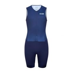 Damski kombinezon triathlonowy Essential bez rękawów – granatowy. Niebieskie kombinezony damskie KEADA SPORTS, m, bez wzorów, z materiału, bez kołnierzyka, bez ramiączek. Za 549.00 zł.