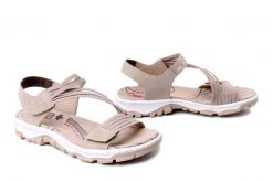 RIEKER 68871-62 beige, sandały damskie. Brązowe sandały damskie Rieker, bez wzorów, bez obcasa, bez zapięcia. Za 299.90 zł.