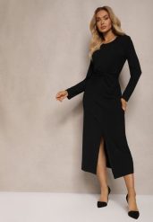 Czarna Sukienka z Ozdobnym Wycięciem i Wiązaniem Zeiini. Czarne sukienki damskie Renee, bez wzorów, eleganckie, bez ramiączek. W wyprzedaży za 135.99 zł.