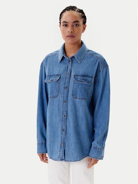 Tommy Jeans Koszula jeansowa DW0DW21073 Niebieski Relaxed Fit. Niebieskie koszule damskie Tommy Jeans, s, bez wzorów, z bawełny, bez kołnierzyka, bez ramiączek. Za 239.99 zł.
