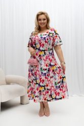Lniana sukienka Lori z kolorowym akwarelowym motywem na wesele PLUS SIZE XXL OVERSIZE WIOSNA. Brązowe sukienki damskie Moda Size Plus Iwanek, bez wzorów, z bawełny, biznesowe, bez ramiączek. Za 349.90 zł.