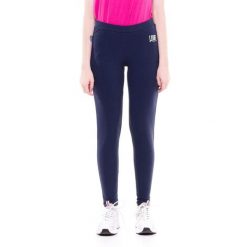 Legginsy damskie basic z małym logo. Niebieskie legginsy damskie LEONE 1947 APPAREL, l, bez wzorów, z tkaniny. W wyprzedaży za 83.85 zł.