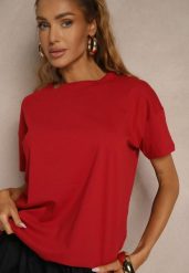 Bordowy Bawełniany T-shirt o Kroju Oversize Zilona. Czerwone t-shirty damskie Renee, s, bez wzorów, z bawełny, bez kołnierzyka. Za 24.99 zł.