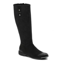 Czarne Kozaki Chebello Damskie Stylowe Obuwie. Czarne kozaki damskie CheBello, z nubiku, przed kolano, bez obcasa, na obcasie, bez zapięcia. Za 299.00 zł.