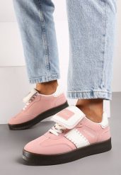 Różowe Sneakersy na Grubej Podeszwie z Kontrastującymi Wstawkami i Wywiniętym Językiem Mirinae. Czerwone obuwie sportowe damskie Born2be, z materiału, bez zapięcia. Za 79.99 zł.