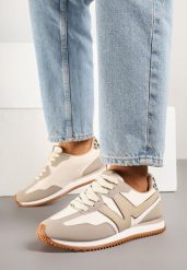 Beżowe Sneakersy z Metaliczną Lamówką i Geometrycznym Wzorem Tosvella. Brązowe obuwie sportowe damskie Born2be, z jeansu, bez zapięcia. Za 84.99 zł.