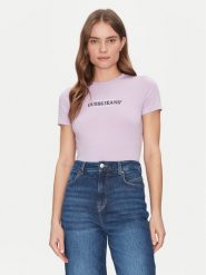 Guess Jeans T-Shirt W4YI03 J1314 Fioletowy Slim Fit. Fioletowe t-shirty damskie Guess Jeans, m, z aplikacjami, z bawełny, bez kołnierzyka. Za 89.99 zł.