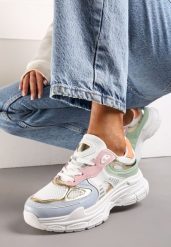 Biało-Niebieskie Sneakersy z Siateczkowymi i Metalicznymi Wstawkami Telarisa. Białe obuwie sportowe damskie Renee, bez zapięcia. Za 89.99 zł.