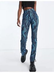 Monki Spodnie w kolorze granatowo-turkusowym rozmiar: 36. Niebieskie spodnie materiałowe damskie Monki, bez wzorów, z materiału. Za 43.99 zł.