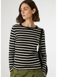 Pepe Jeans Koszulka "Bani" w kolorze kremowo-czarnym rozmiar: L. Brązowe koszulki damskie Pepe Jeans, l, bez wzorów, z jeansu, bez kołnierzyka, bez ramiączek. Za 118.01 zł.