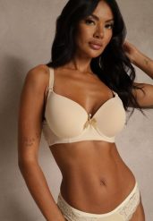 Beżowy Biustonosz o Gładkim Wykończeniu z Kokardką Phiphise. Brązowe biustonosze Renee, bez wzorów. Za 24.99 zł.