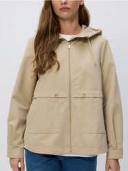Kurtka parka z kapturem - beżowy. Brązowe parki damskie Reserved, l, z tkaniny, z kapturem. W wyprzedaży za 119.99 zł.