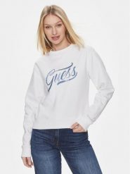 Guess Bluza Cn Stones Logo W4RQ14 KB681 Biały Relaxed Fit. Białe bluzy damskie Guess, xl, z aplikacjami, z bawełny, bez kaptura. Za 339.99 zł.