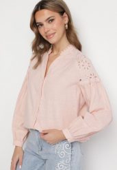 Różowa Bawełniana Koszula z Ozdobną Koronką Erivendra. Czerwone koszule damskie Born2be, l, bez wzorów, z bawełny, eleganckie, bez kołnierzyka, bez ramiączek. Za 99.99 zł.