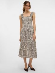 Vero Moda Sukienka w kolorze beżowym rozmiar: XS. Brązowe sukienki damskie Vero Moda, bez wzorów, z wiskozy, klasyczne, bez ramiączek. Za 88.02 zł.