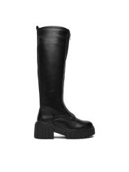 DeeZee Kozaki 13130-8 Czarny. Czarne kozaki damskie DeeZee, z materiału, bez obcasa, na słupku, bez zapięcia. Za 229.99 zł.