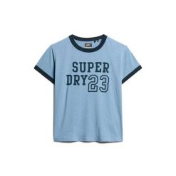 Damska dopasowana koszulka Superdry Athletic Essentials Ringer. Niebieskie bluzki damskie Superdry, bez wzorów, bez kołnierzyka, bez ramiączek. Za 139.55 zł.