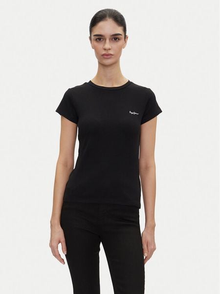 Pepe Jeans T-Shirt PL506037 Czarny Regular Fit. Czarne t-shirty damskie Pepe Jeans, s, bez wzorów, z bawełny, bez kołnierzyka. Za 79.99 zł.