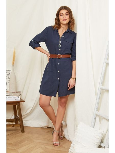 Rodier Lin Lniana sukienka w kolorze granatowym rozmiar: XL/XXL. Niebieskie sukienki damskie Rodier Lin, bez wzorów, ze lnu, bez ramiączek. Za 153.71 zł.